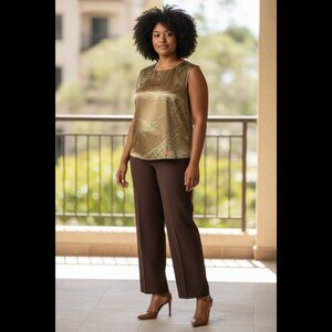 Harve Benard Women's Dark Olive Floral Satin Sleeveless Top Plus Size 20W